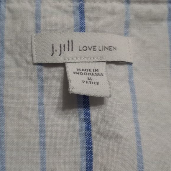 J.Jill Linen Maxi Dress Tiered Steipe White/Blue Size Medium Petite - Picture 3 of 11